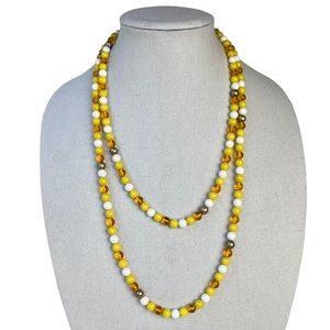 Vintage Yellow Tones Long Plastic Beaded Necklace